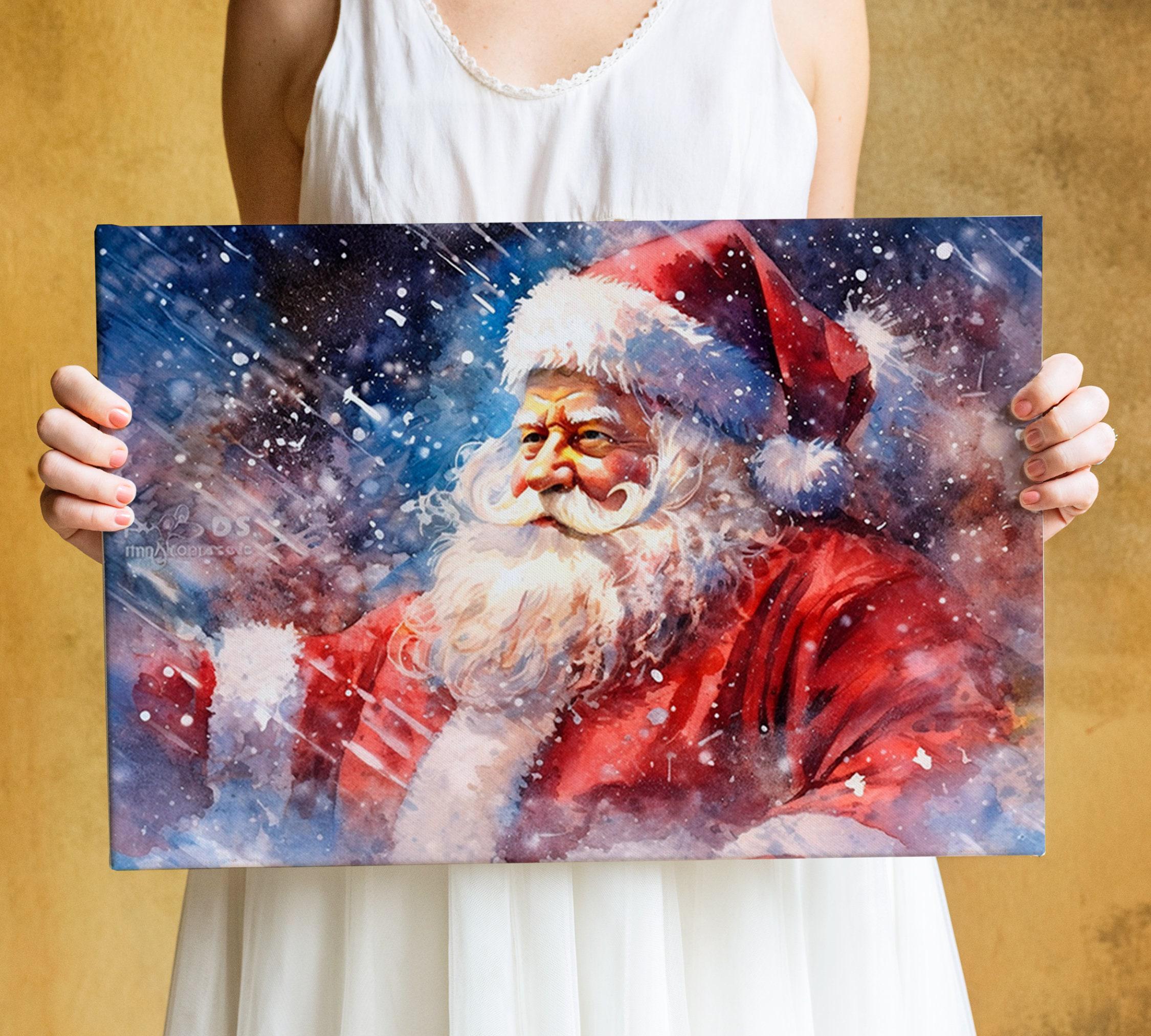 Jolly Old Saint Nick Watercolor - Traditional Holiday Decor, Print on Canvas, Artist Paper, Watercolor Paper, Available in Extra Large Sizes