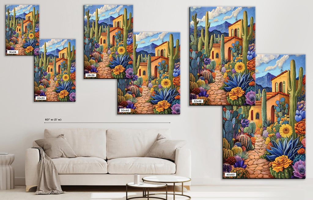 a living room with a couch and a painting on the wall