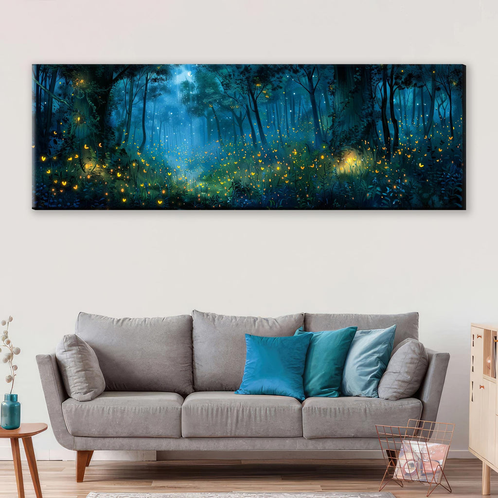 a living room with a couch and a painting on the wall