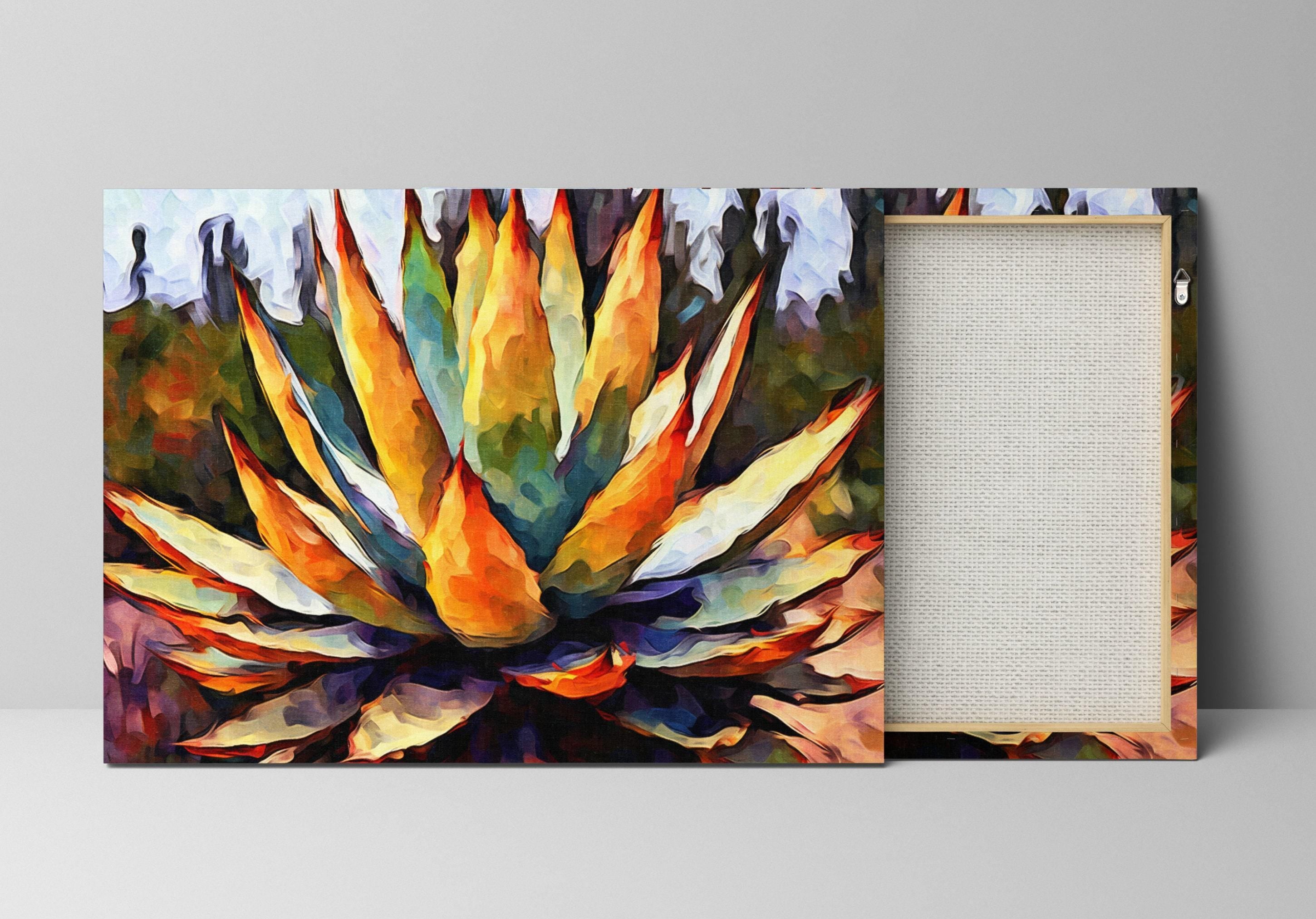 Desert Cactus Canvas Print – Southwest Wall Art Featuring Agave Plant Painting