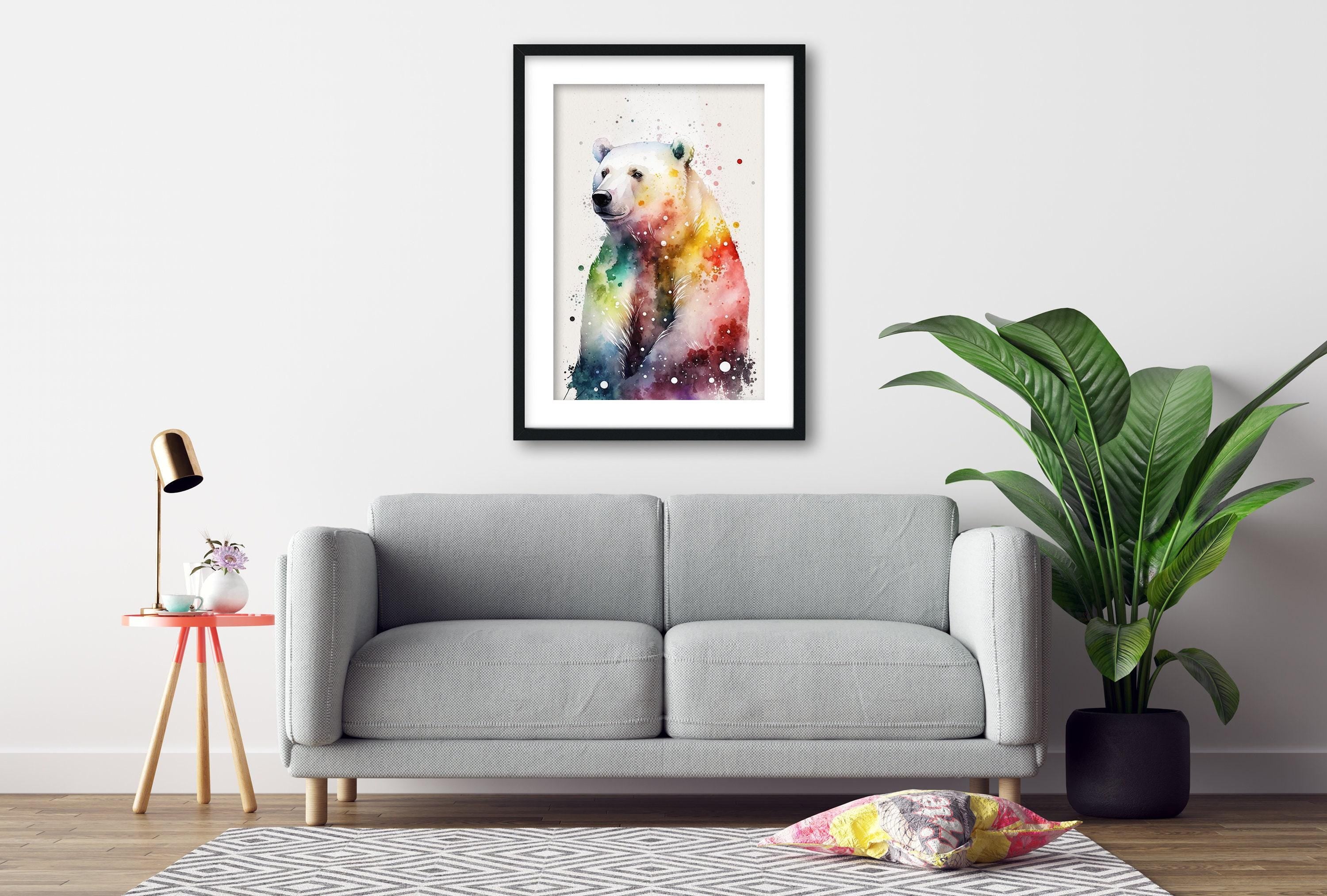 Wildlife Serenity: Polar Bear Watercolor Painting, Giclee Print on Canvas, Artist Paper, Watercolor Paper, Available in Extra Large Sizes