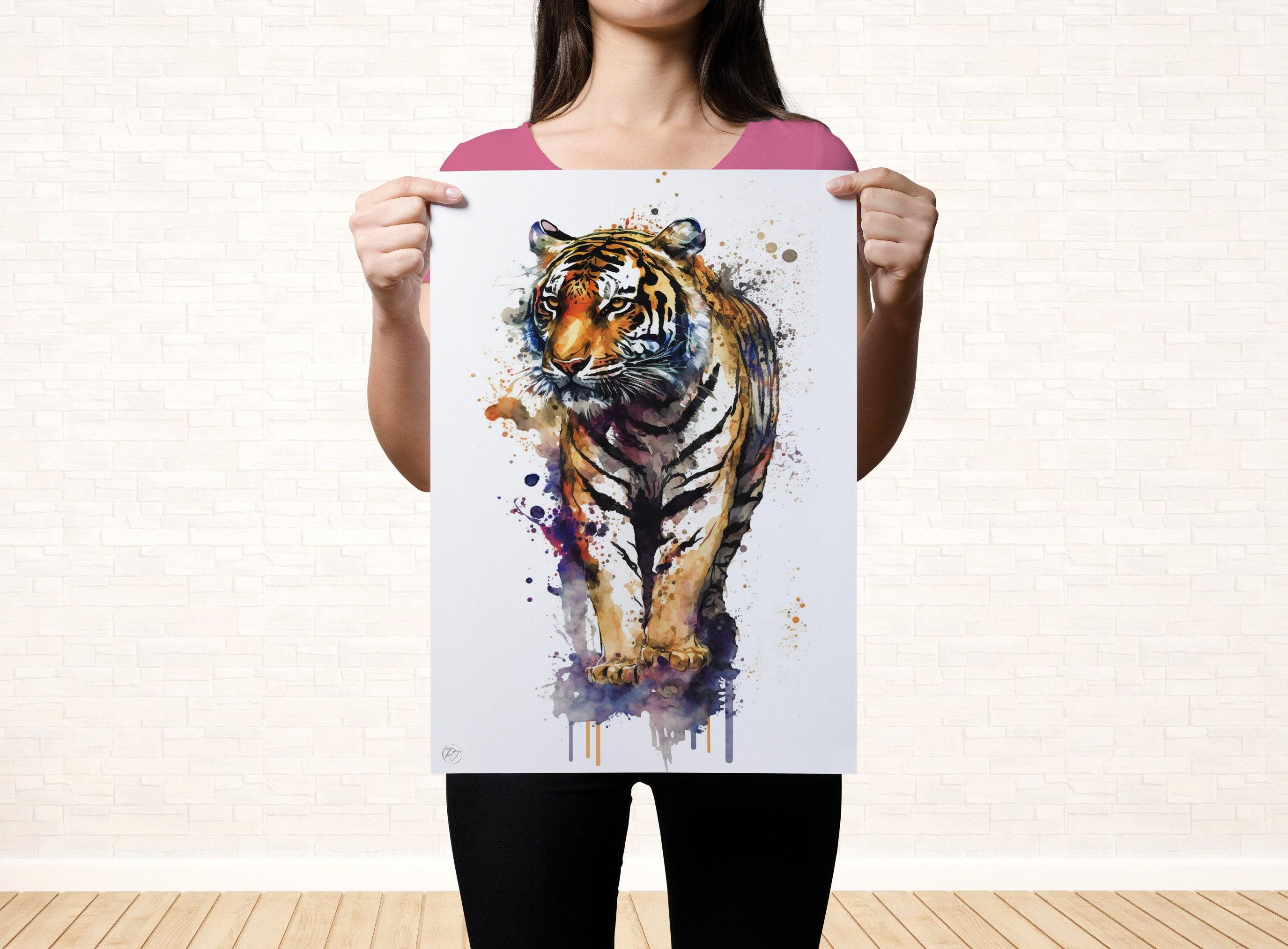 Majestic Tiger: Watercolor Tiger Wall Art Print, Giclee Print on Canvas, Artist Paper, Watercolor Paper, Available in Extra Large Sizes