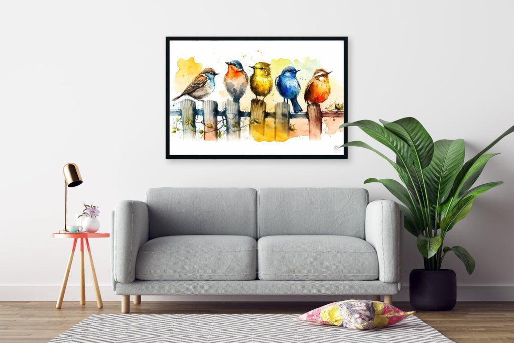 Birds Watercolor Art Print, Colorful Canvas Print, Nature Animals Framed Wall Art