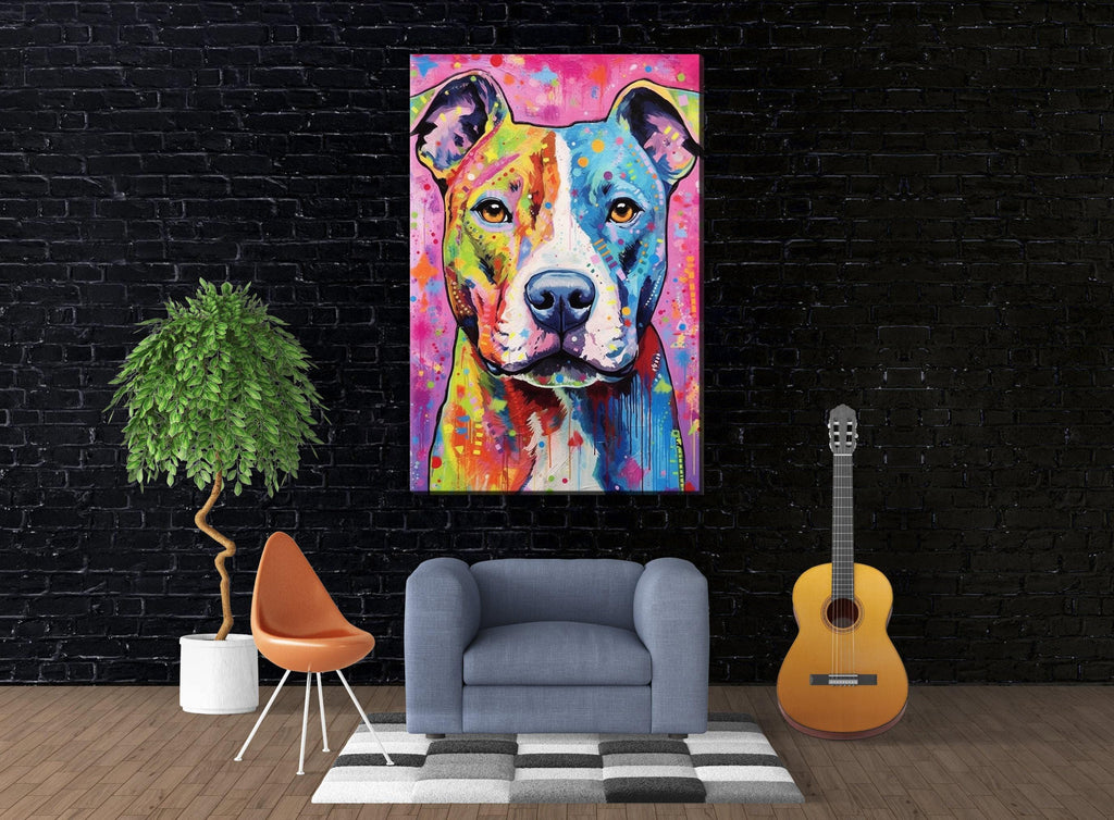 Pitbull Canvas Art - Large Dog Canvas Wall Art With Real Wood Frame