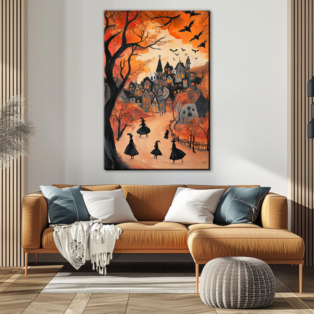 Halloween Witch Wall Art – Extra Large Framed Canvas Print | Spooky Home Decor