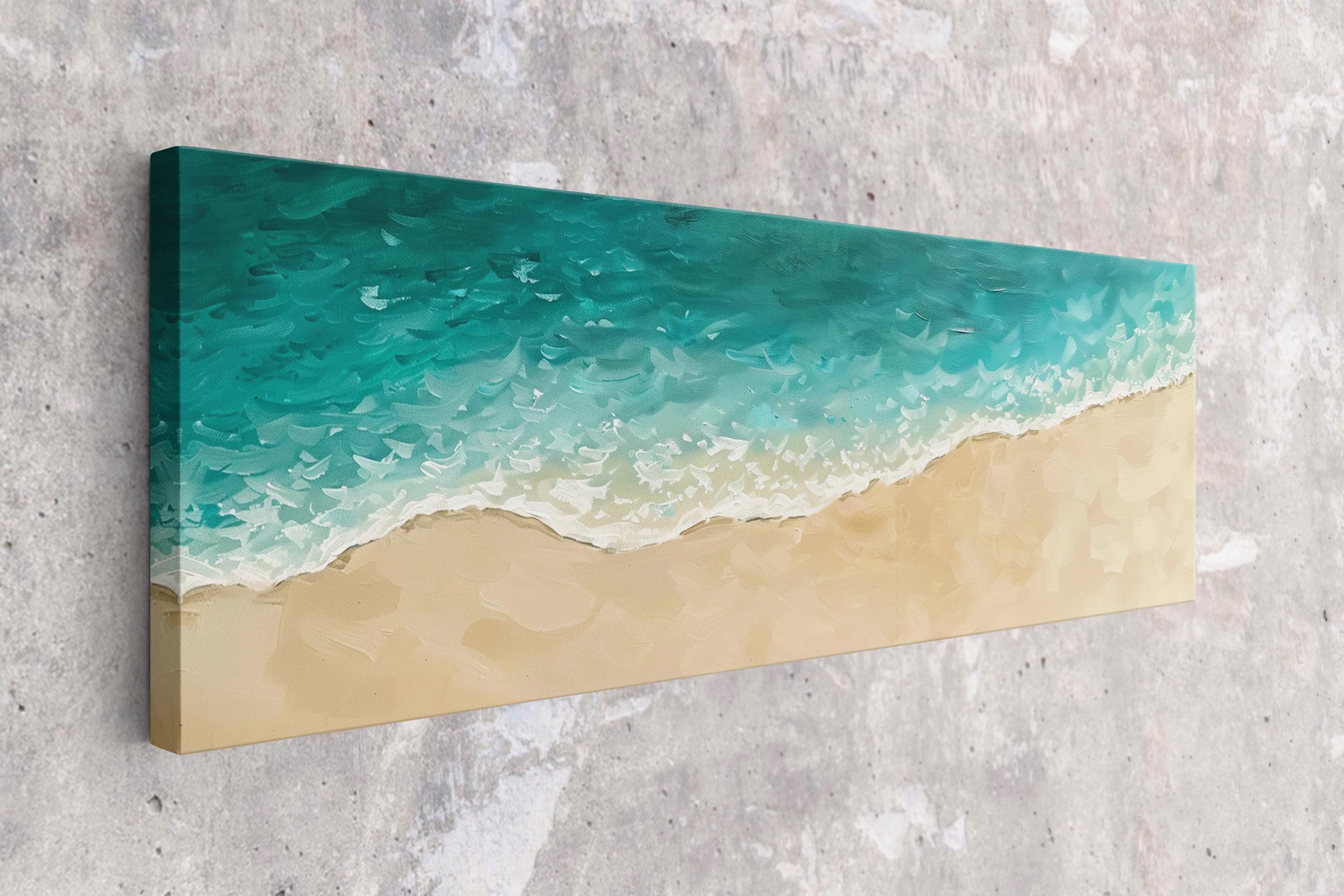 a painting of a beach on a wall