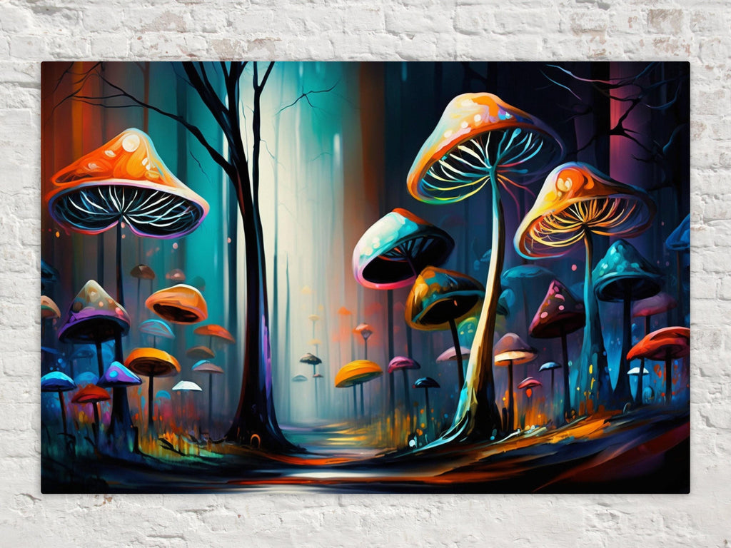 Psychedelic Mushrooms Canvas – Trippy Landscape Art with Vibrant Psychedelic Wall Decor