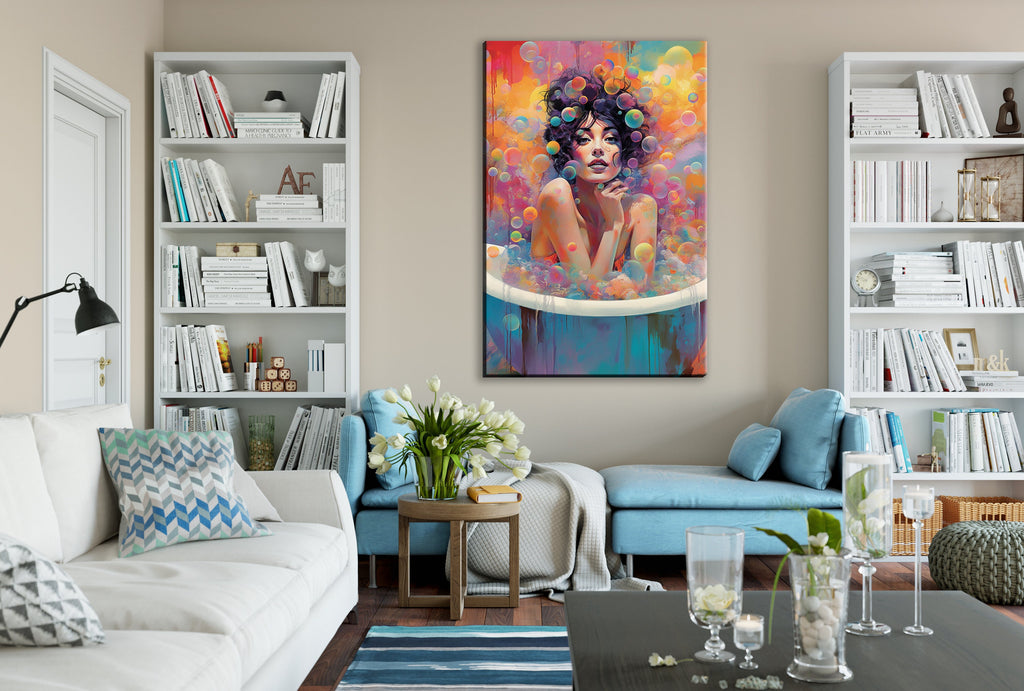 Bubble Bath Wall Art - Feminine Canvas Print | Large Colorful Elegant Art