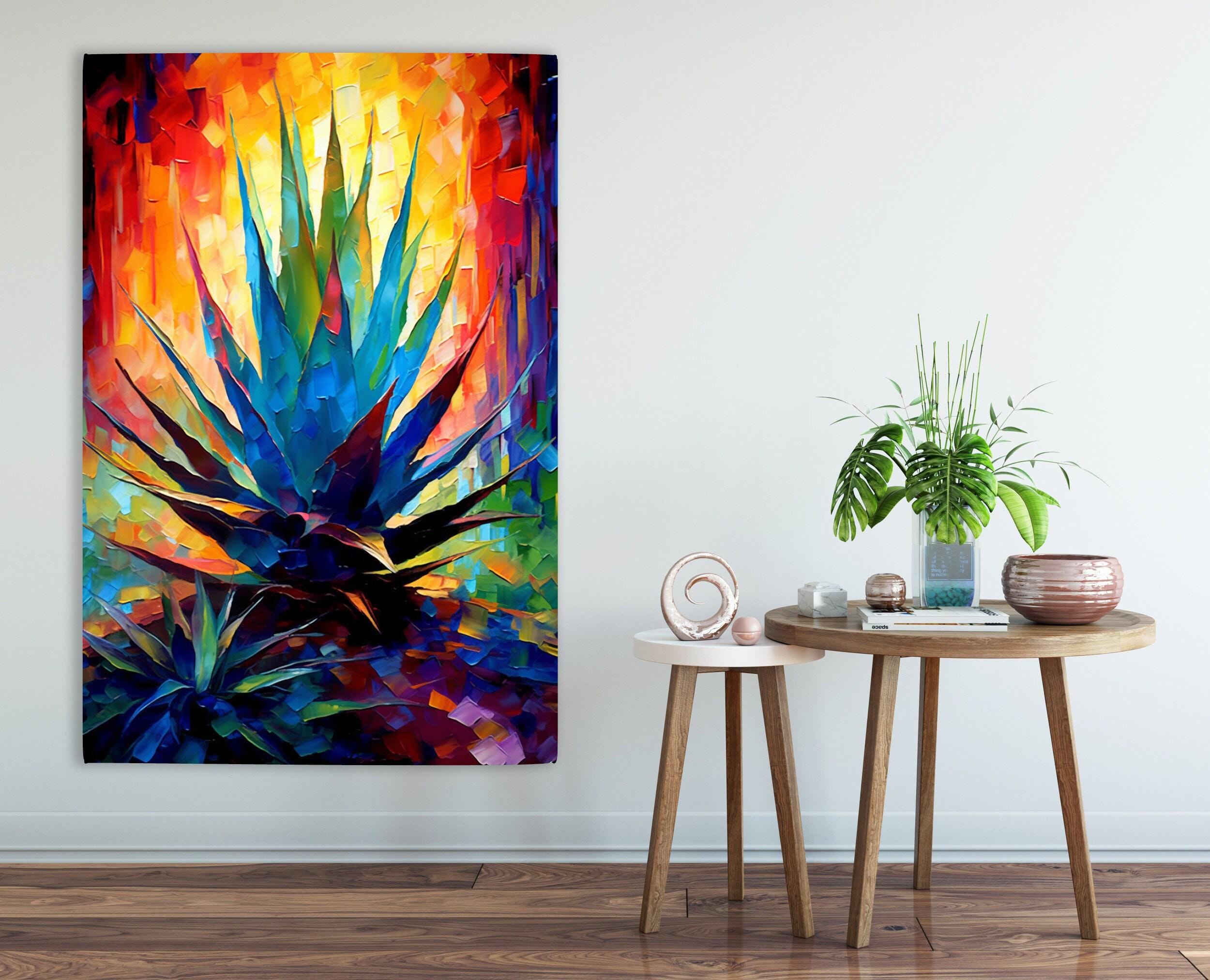 Colorful Agave Plant - Modern Southwest Art on Extra Large Gallery Wrapped Canvas