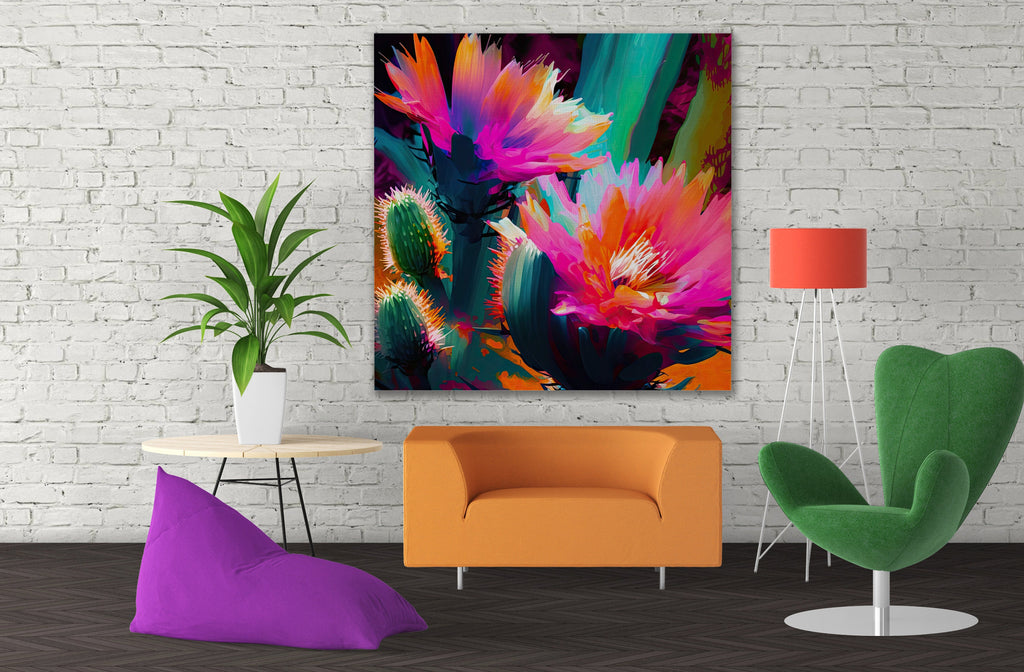 Desert Cactus Art – Pink Saguaro Flower Giclée Print on Gallery Wrapped Canvas