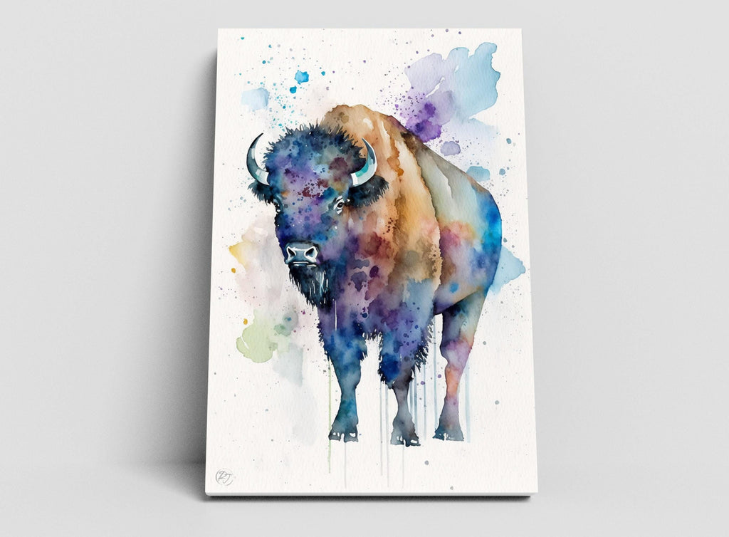 Wildlife Grace: Bison Watercolor Painting, Giclee Print on Canvas, Artist Paper, Watercolor Paper, Available in Extra Large Sizes