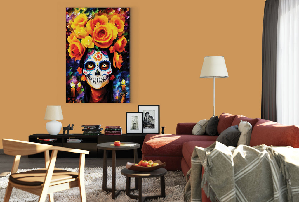 Dia De Los Muertos Canvas – Vibrant Sugar Skull Painting on Gallery Ready Wooden Frame
