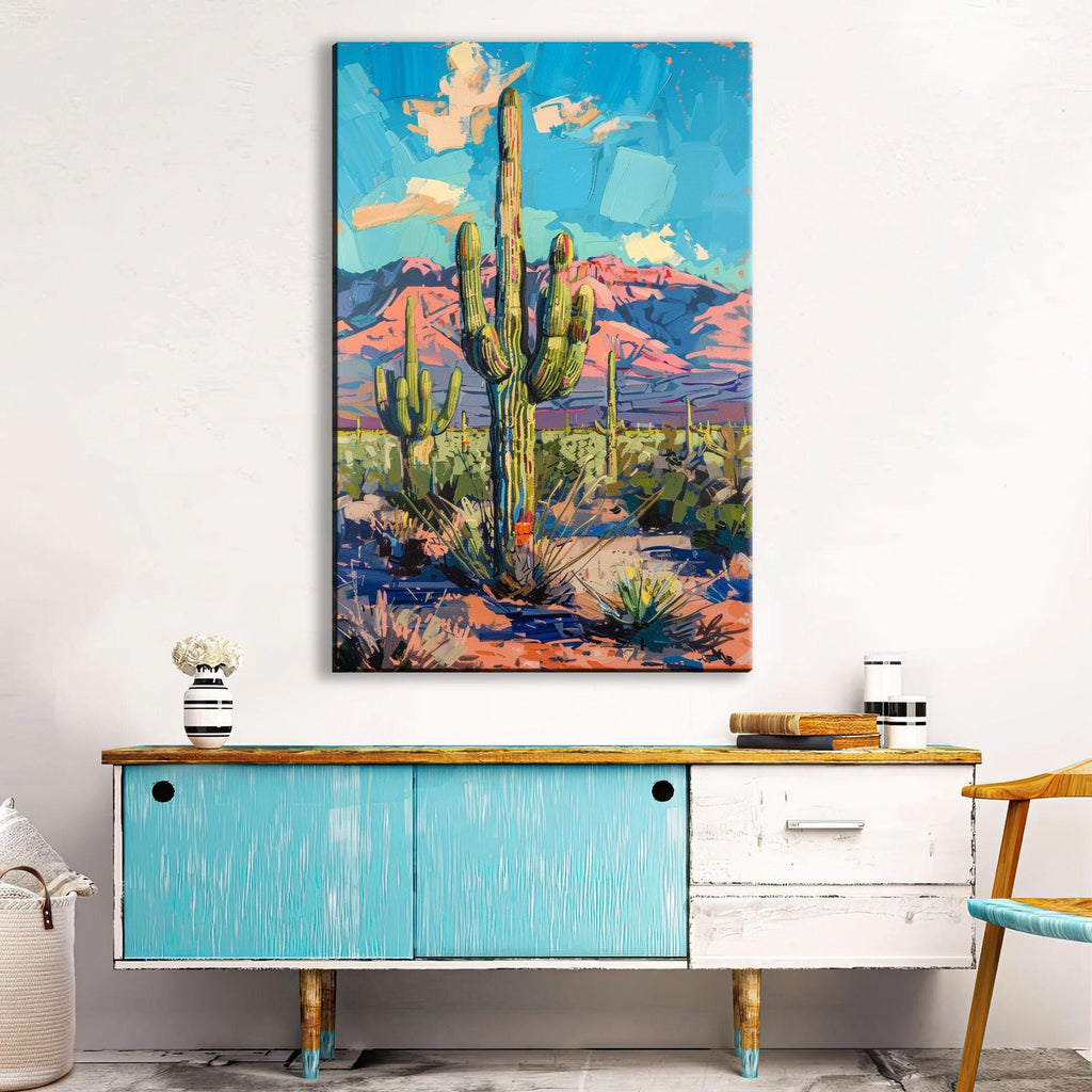 Saguaro Cactus Wall Painting – Large Gallery Wrapped Canvas with Acid-Free Inks