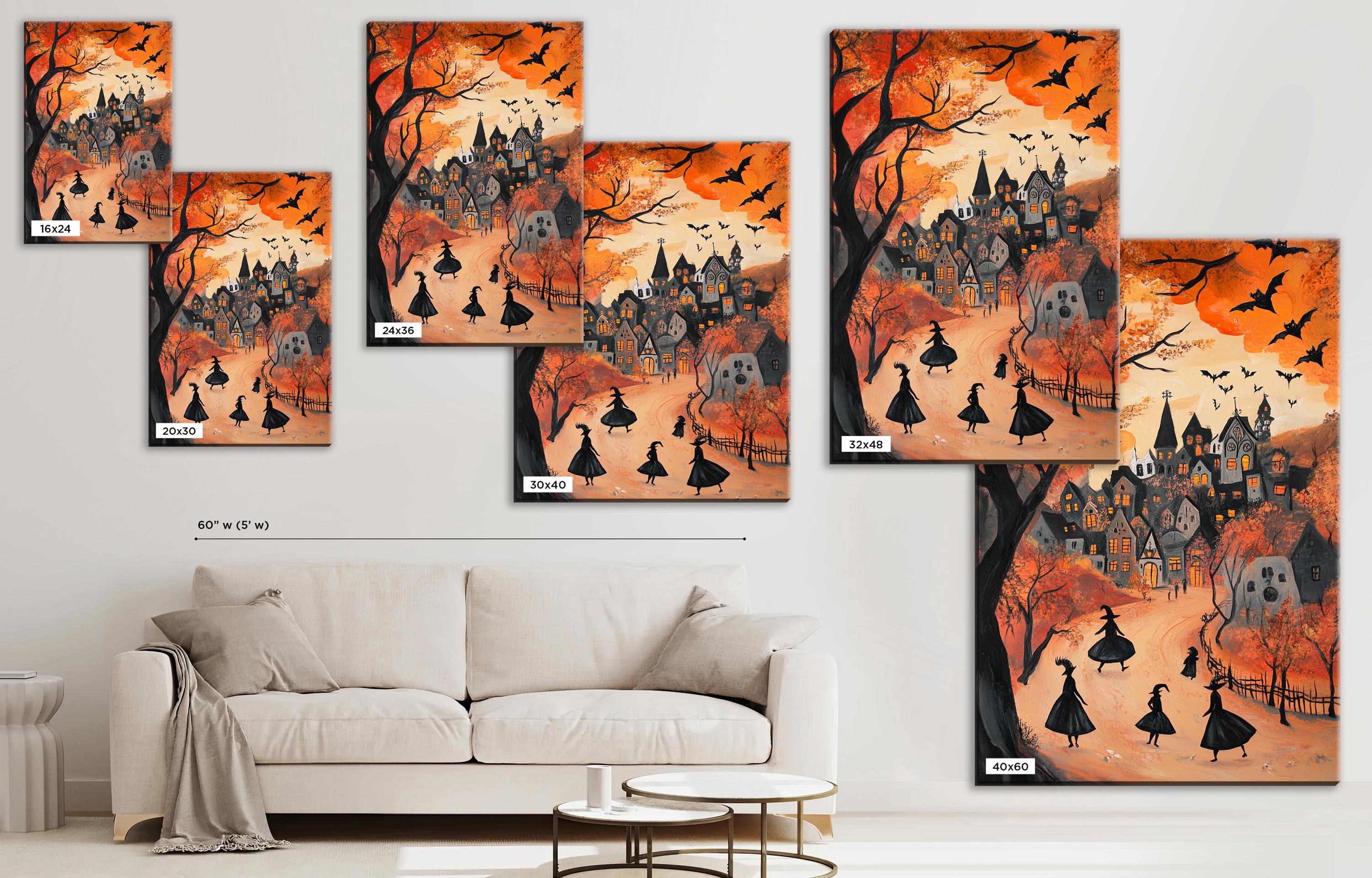 Halloween Witch Wall Art – Extra Large Framed Canvas Print | Spooky Home Decor