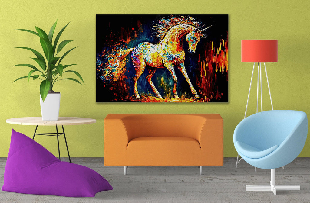 Unicorn Canvas Print - Colorful Nursery Room Art | Vibrant Giclee Print