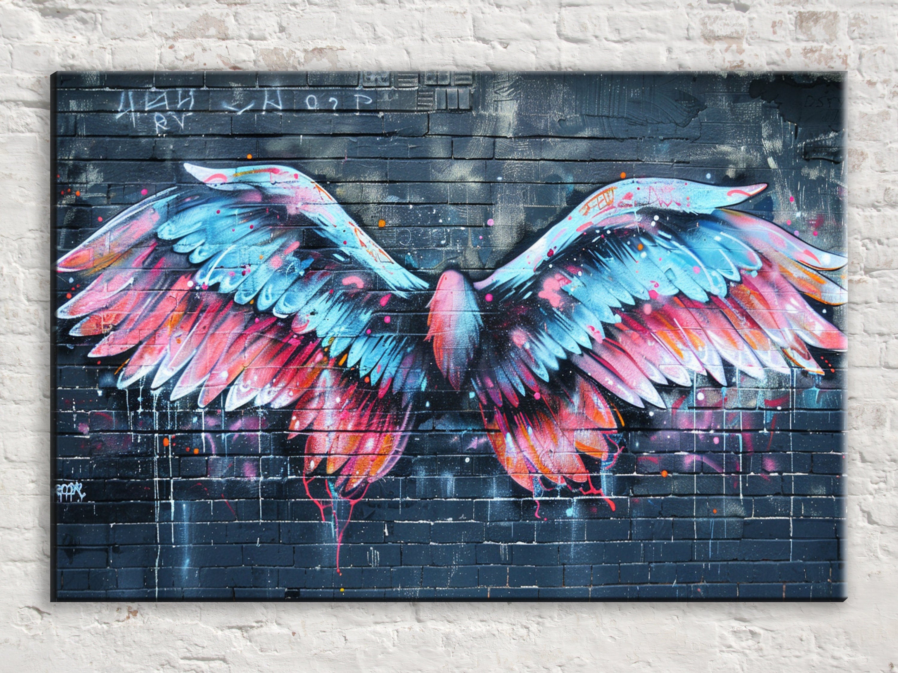 Graffiti Angel Wings Art – Vibrant Urban Street Canvas Wall Art, Ready to Hang