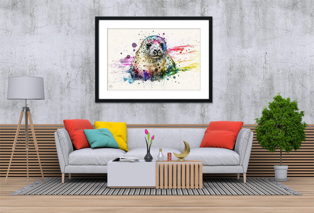 Marine Serenity: Seal Watercolor Painting, Giclee Print on Canvas, Artist Paper, Watercolor Paper, Available in Extra Large Sizes