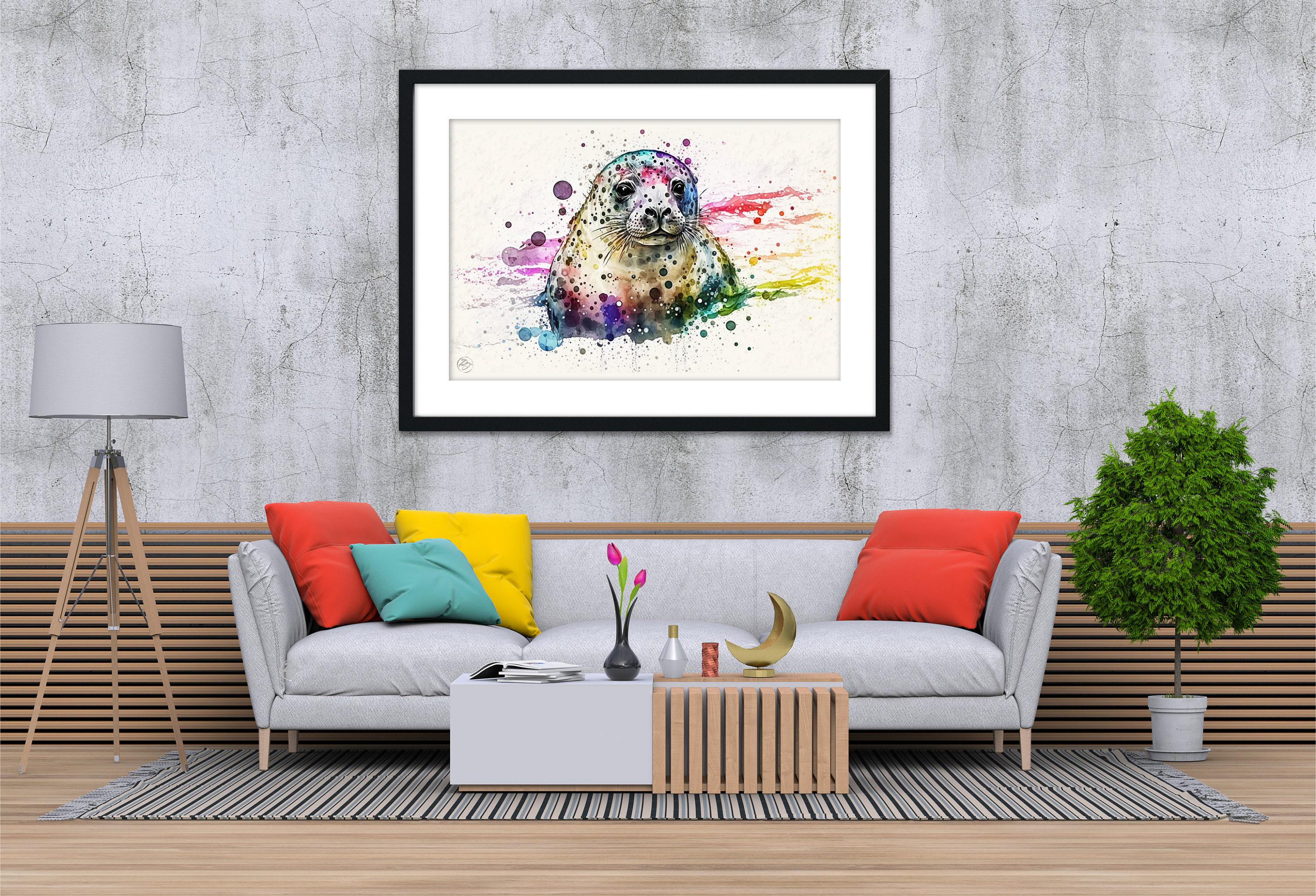 Marine Serenity: Seal Watercolor Painting, Giclee Print on Canvas, Artist Paper, Watercolor Paper, Available in Extra Large Sizes