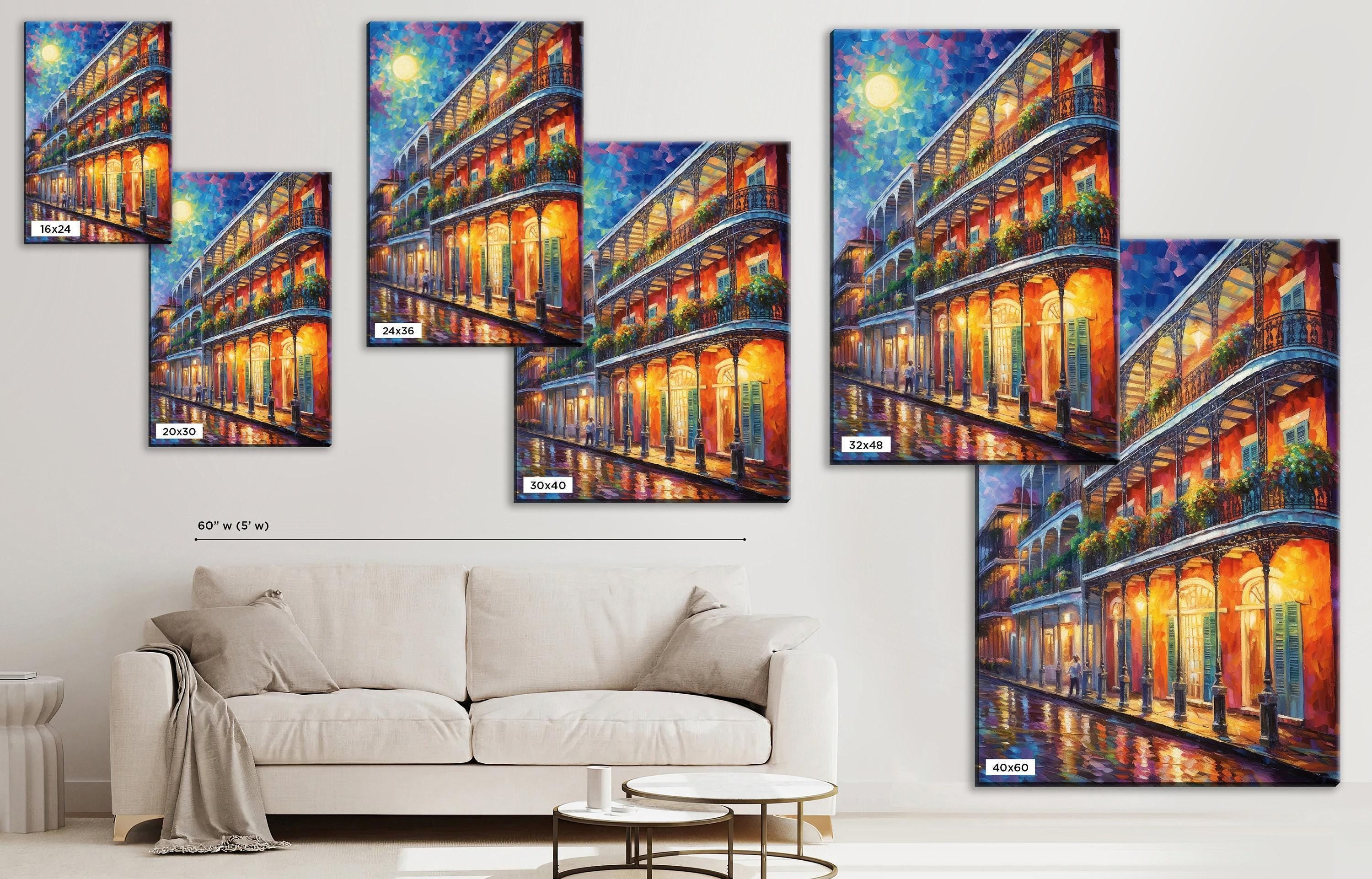 Bourbon Street Canvas Art – Colorful New Orleans Wall Art With Real Wood Frame