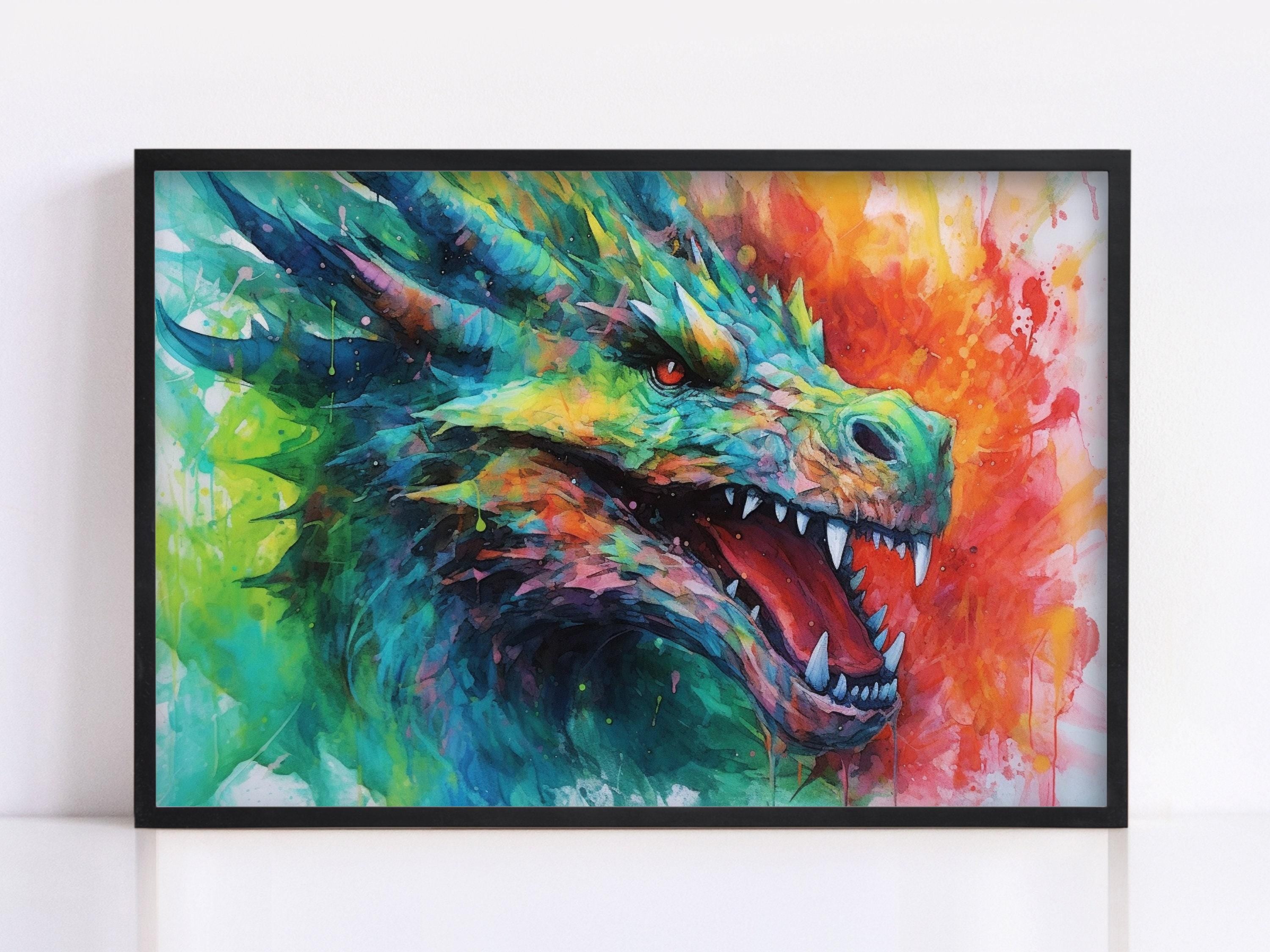 Dragon Portrait: Watercolor Wall Decor Print, Giclee Print on Canvas, Artist Paper, Watercolor Paper, Available in Extra Large Sizes