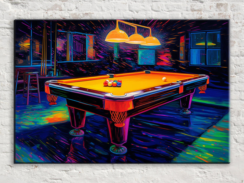 Neon Synthwave Pool Art – Vintage Billiards Table Print | Ready to Hang Canvas