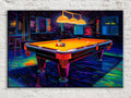 Neon Synthwave Pool Art – Vintage Billiards Table Print | Ready to Hang Canvas
