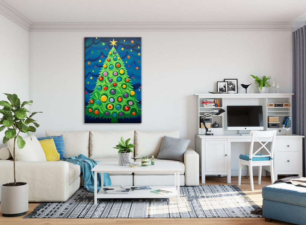 Christmas Canvas Art - Vibrant Holiday Wall Art | Colorful Xmas Tree Painting, Ready to Hang