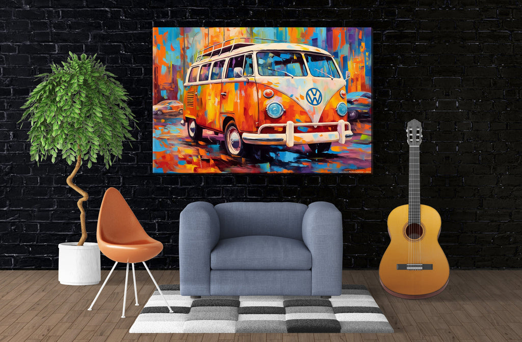 Volkswagen Bus Canvas | Retro VW Bus Art on Gallery Wrapped Canvas - Large Wall Art
