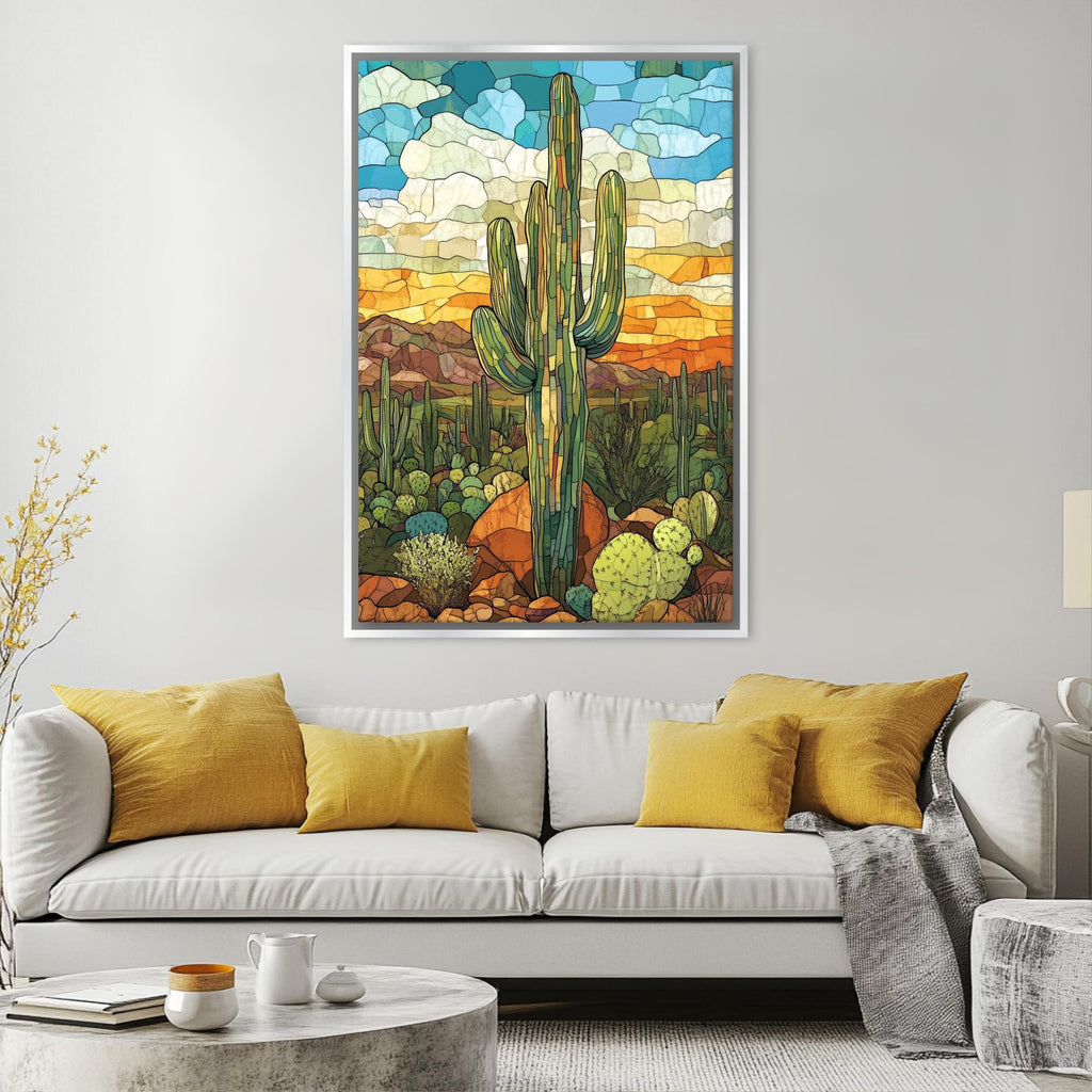 a living room with a couch and a painting on the wall