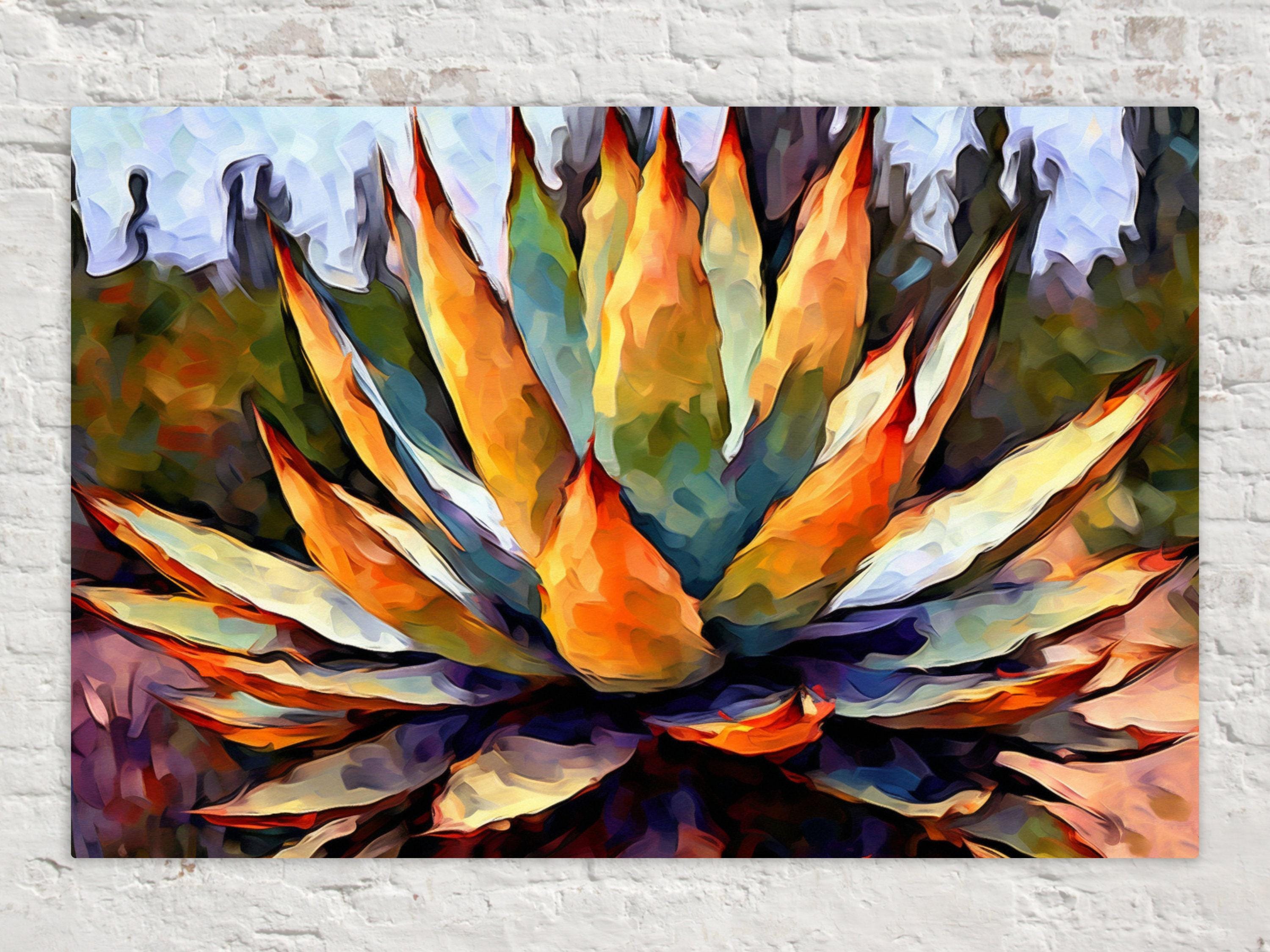 Desert Cactus Canvas Print – Southwest Wall Art Featuring Agave Plant Painting