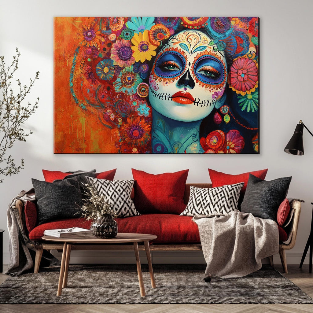 Day of the Dead Canvas – Extra Large Framed Canvas Print | Vibrant Mexican Wall Art
