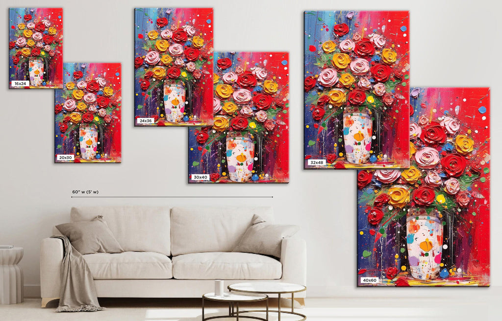 Bouquet of Roses - Large Canvas Art | Modern Roses Artwork & Floral Wall Decor