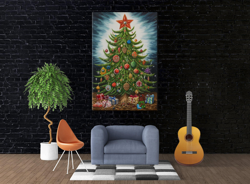 Christmas Tree Illustration - Whimsical Holiday Art on Gallery Wrapped Canvas, Extra Large