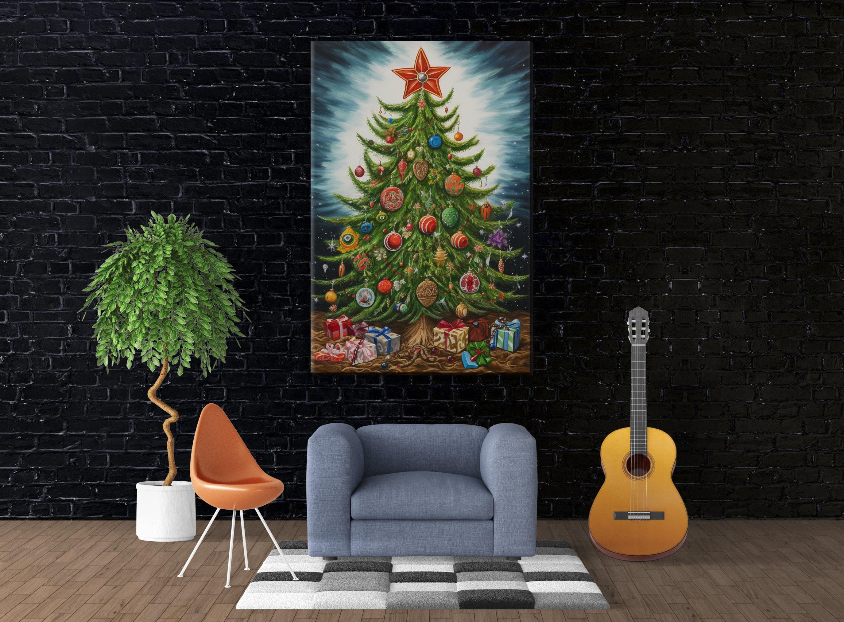 Christmas Tree Illustration - Whimsical Holiday Art on Gallery Wrapped Canvas, Extra Large