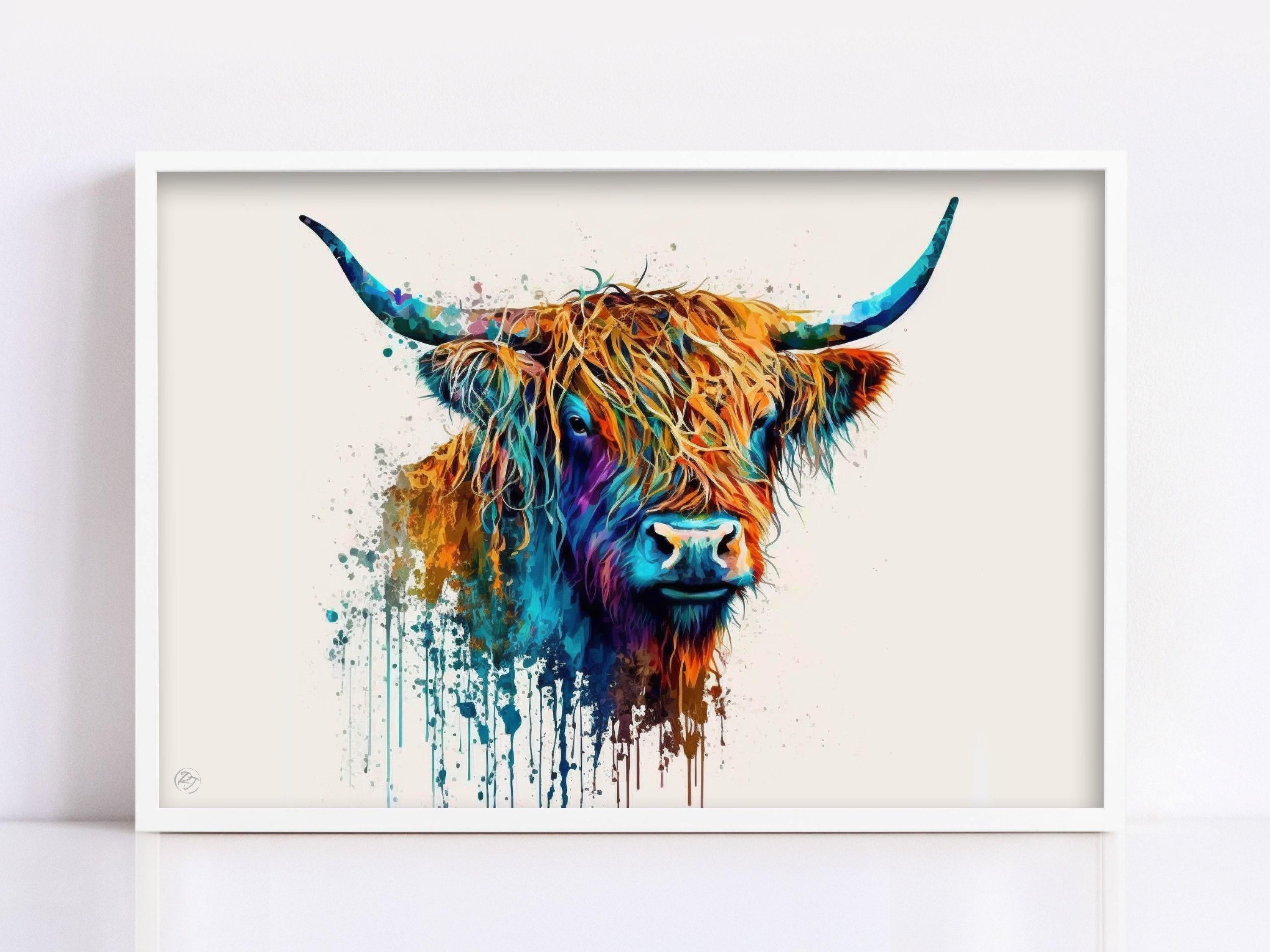 Rustic Beauty: Highland Cow Watercolor Painting, Giclee Print on Canvas, Artist Paper, Watercolor Paper, Available in Extra Large Sizes