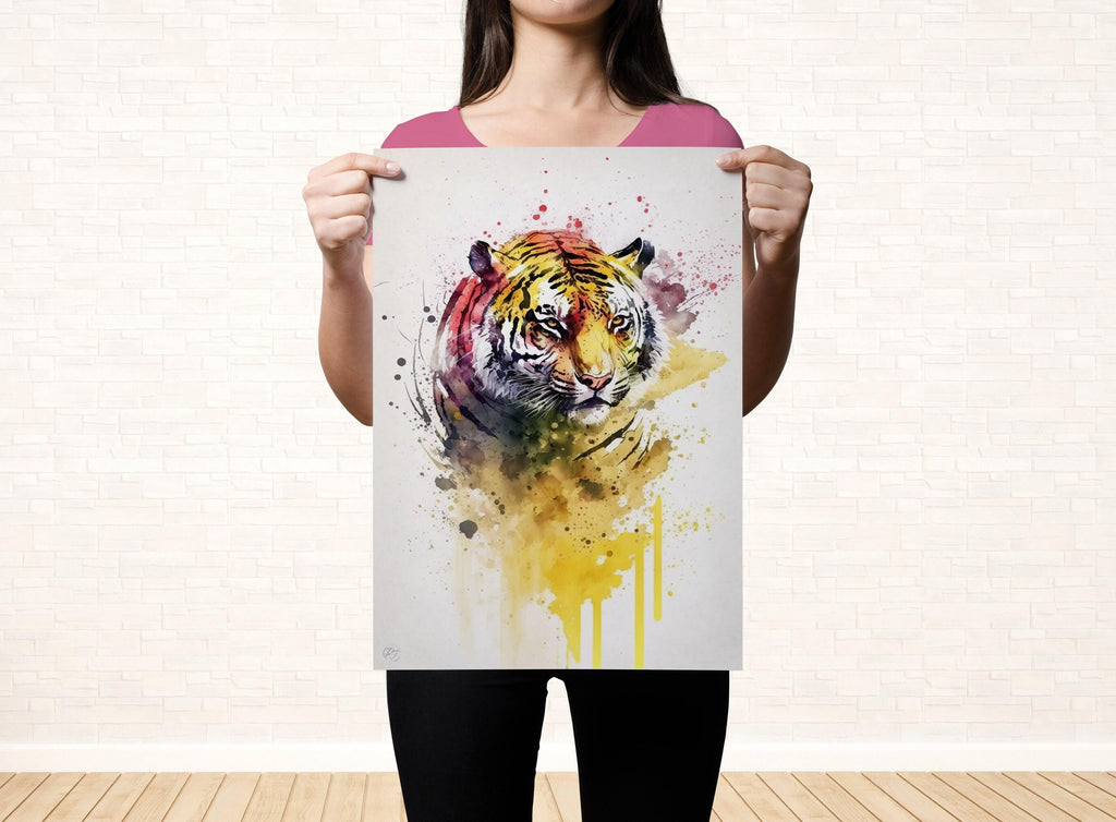 Vibrant Wild Spirit: Tiger Watercolor Wall Art, Giclee Print on Canvas, Artist Paper, Watercolor Paper, Available in Extra Large Sizes