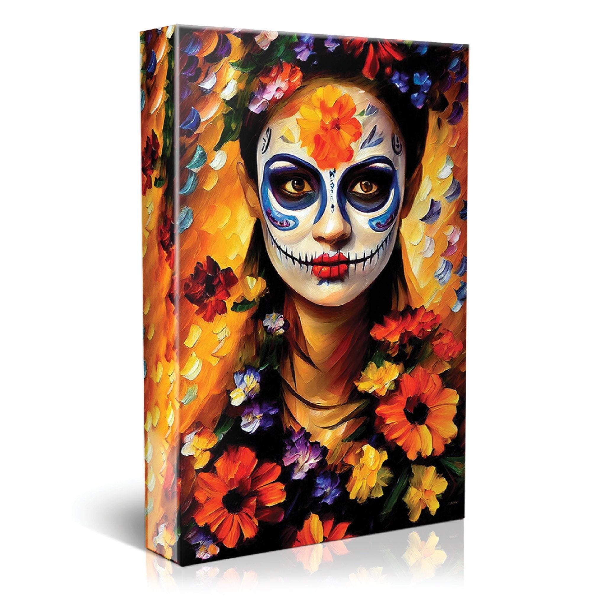 Day of the Dead Canvas Print – Sugar Skull Wall Art | Floral Skull Canvas Decor