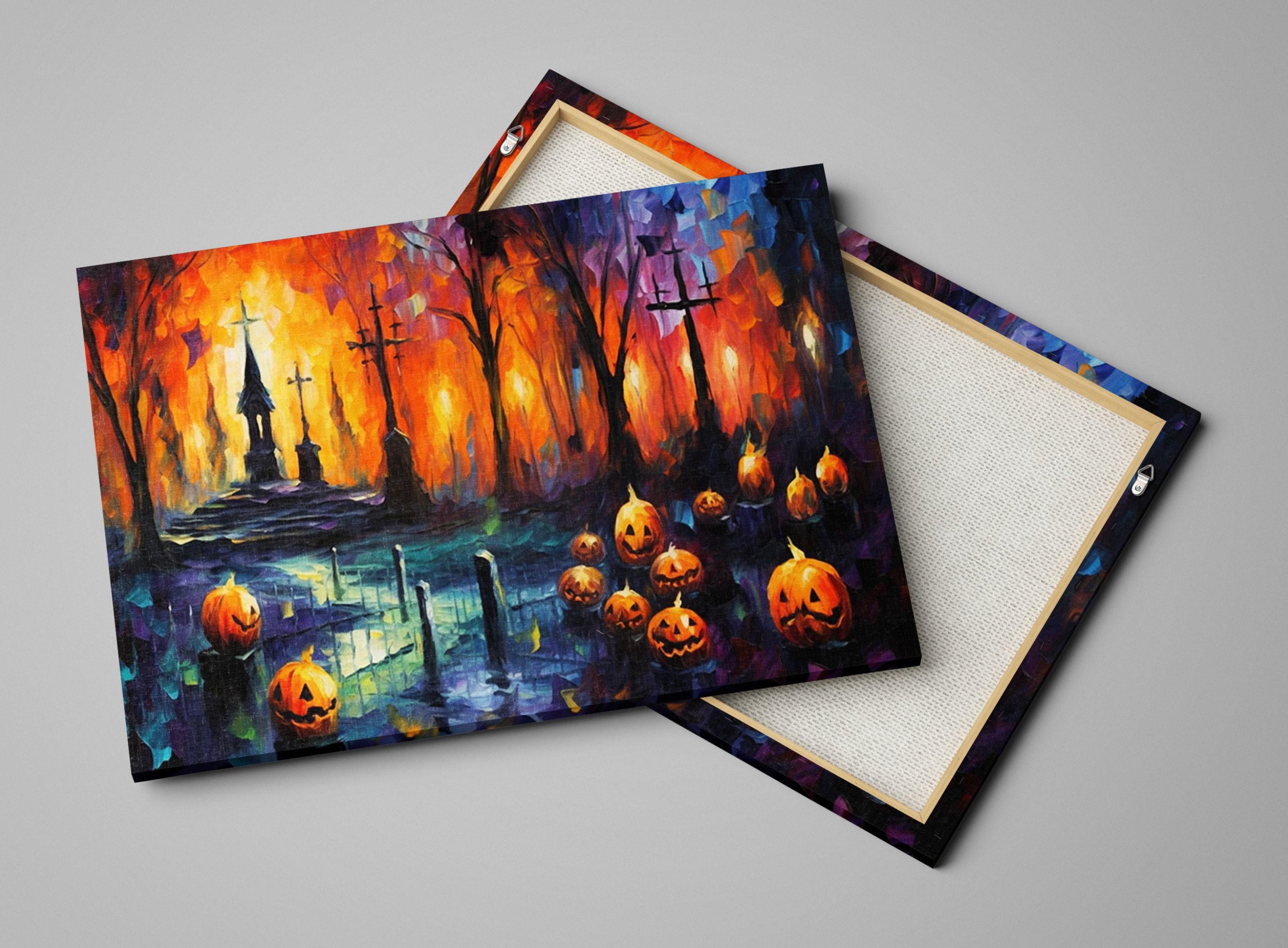 Halloween Graveyard Canvas | Spooky Wall Art - Large Gallery Wrapped Artist Print