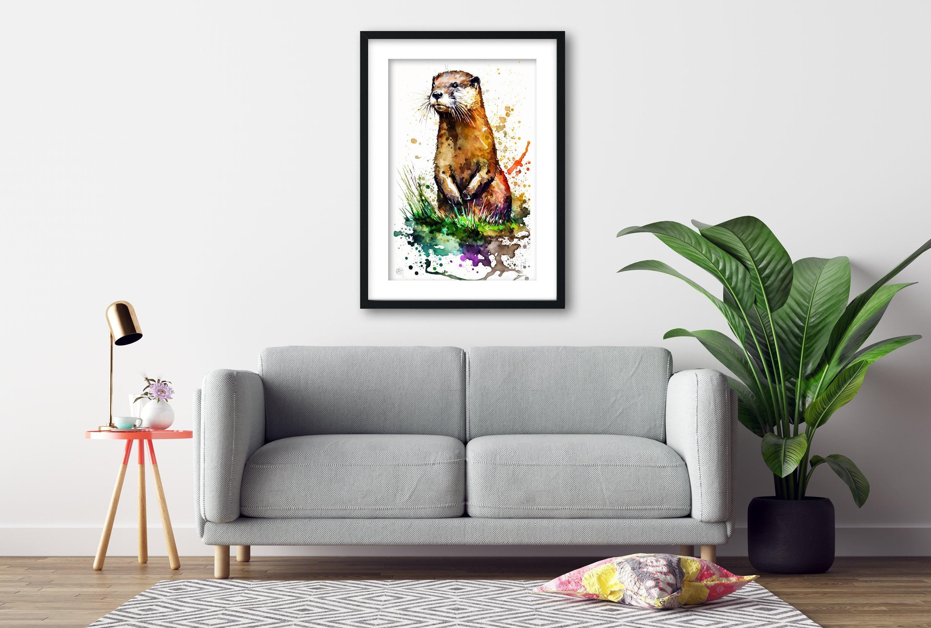 Nature's Acrobat: Watercolor Otter Wall Art Print, Giclee Print on Canvas, Artist Paper, Watercolor Paper, Available in Extra Large Sizes