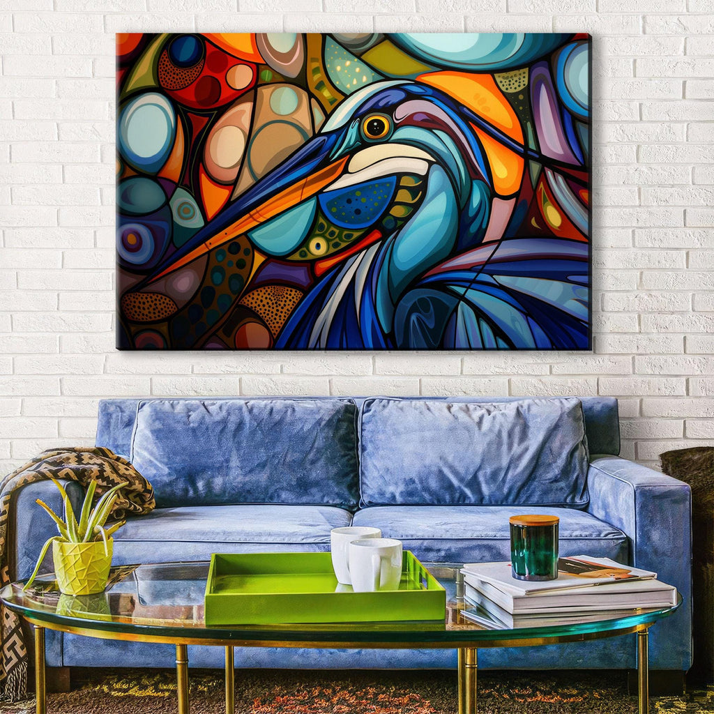 Blue Heron Wall Art – Abstract Blue Heron Print on Large Gallery Wrapped Canvas