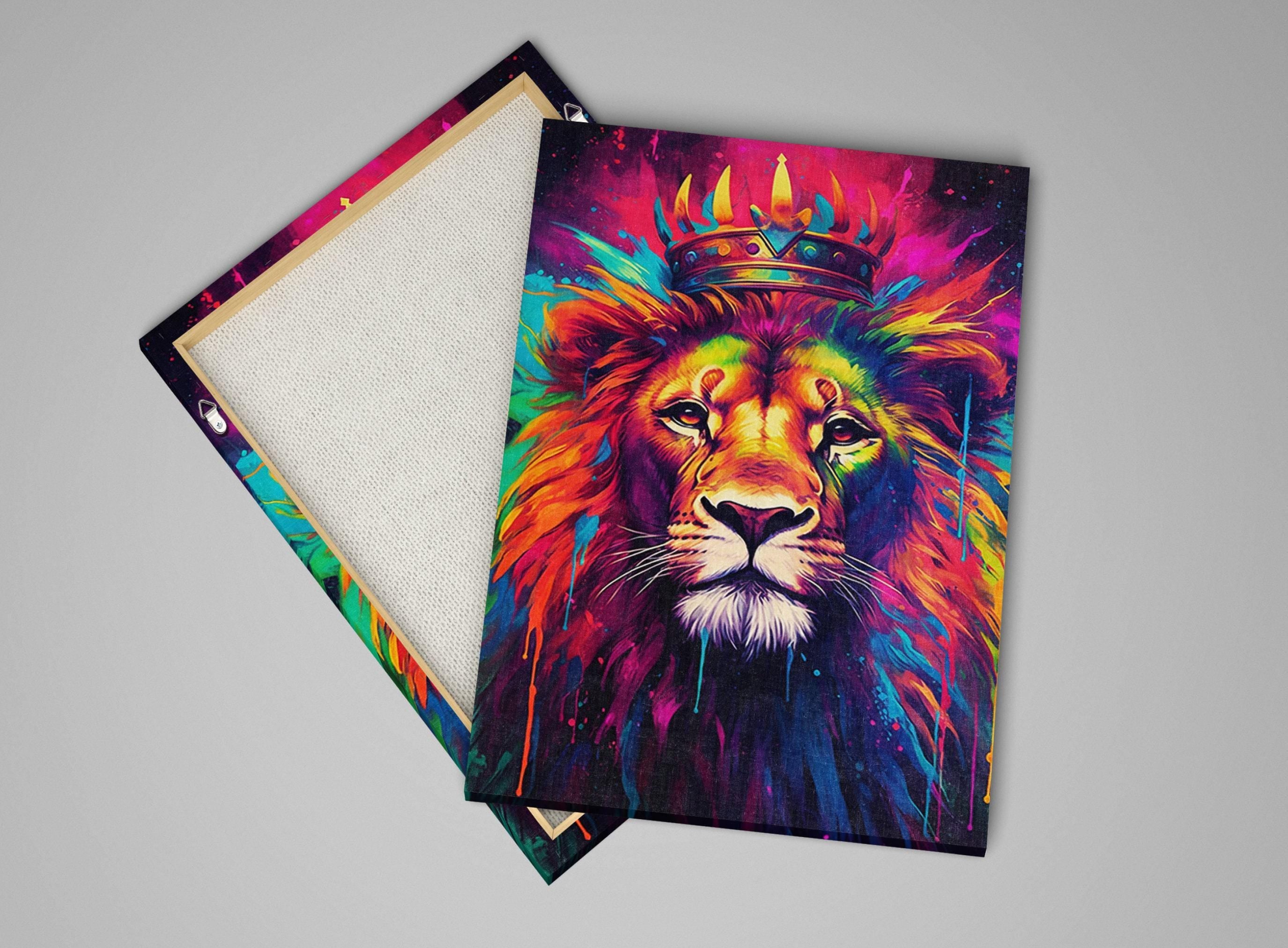 Lion Canvas Wall Art - Majestic Crown Lion Painting on Large Gallery Wrapped Canvas