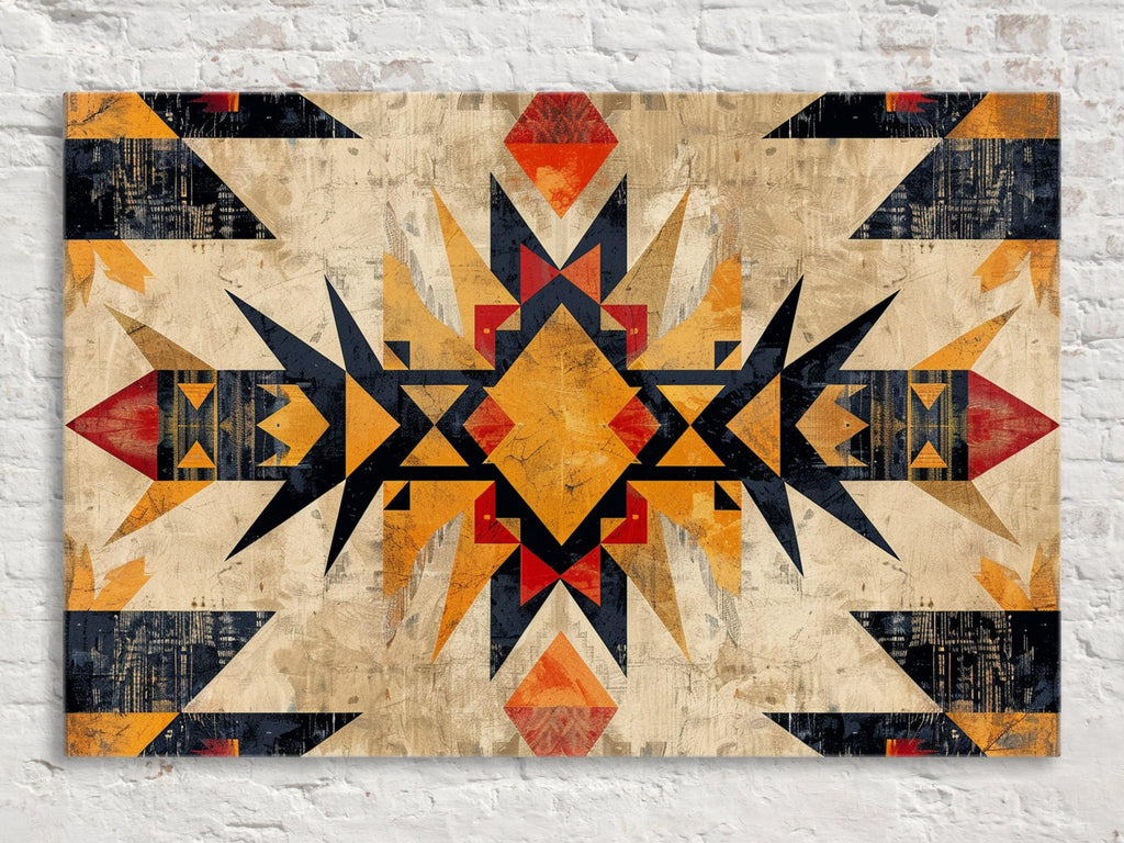Native American Wall Art – Extra Large Tribal Pattern Decor on Gallery Wrapped Canvas