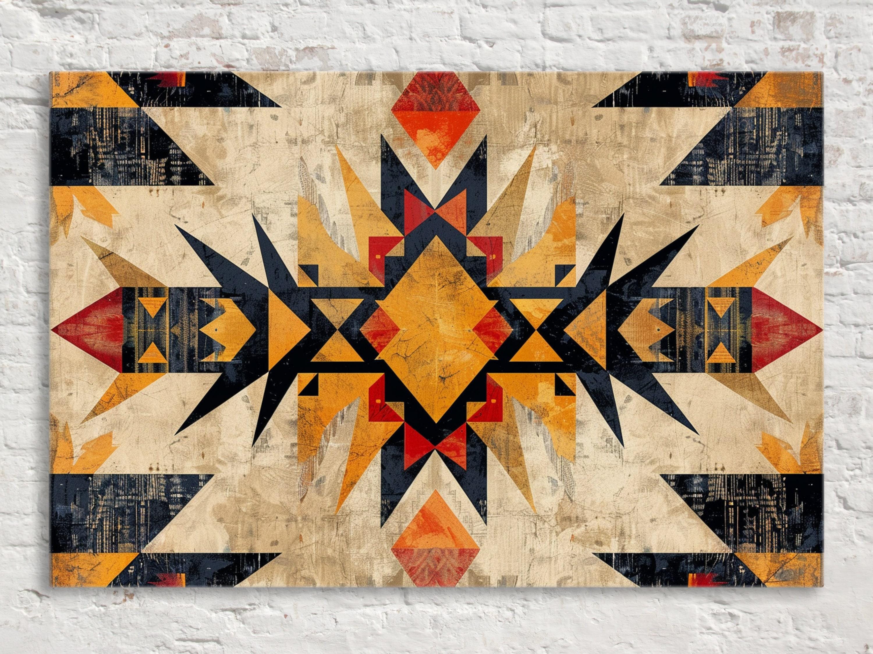 Native American Wall Art – Extra Large Tribal Pattern Decor on Gallery Wrapped Canvas