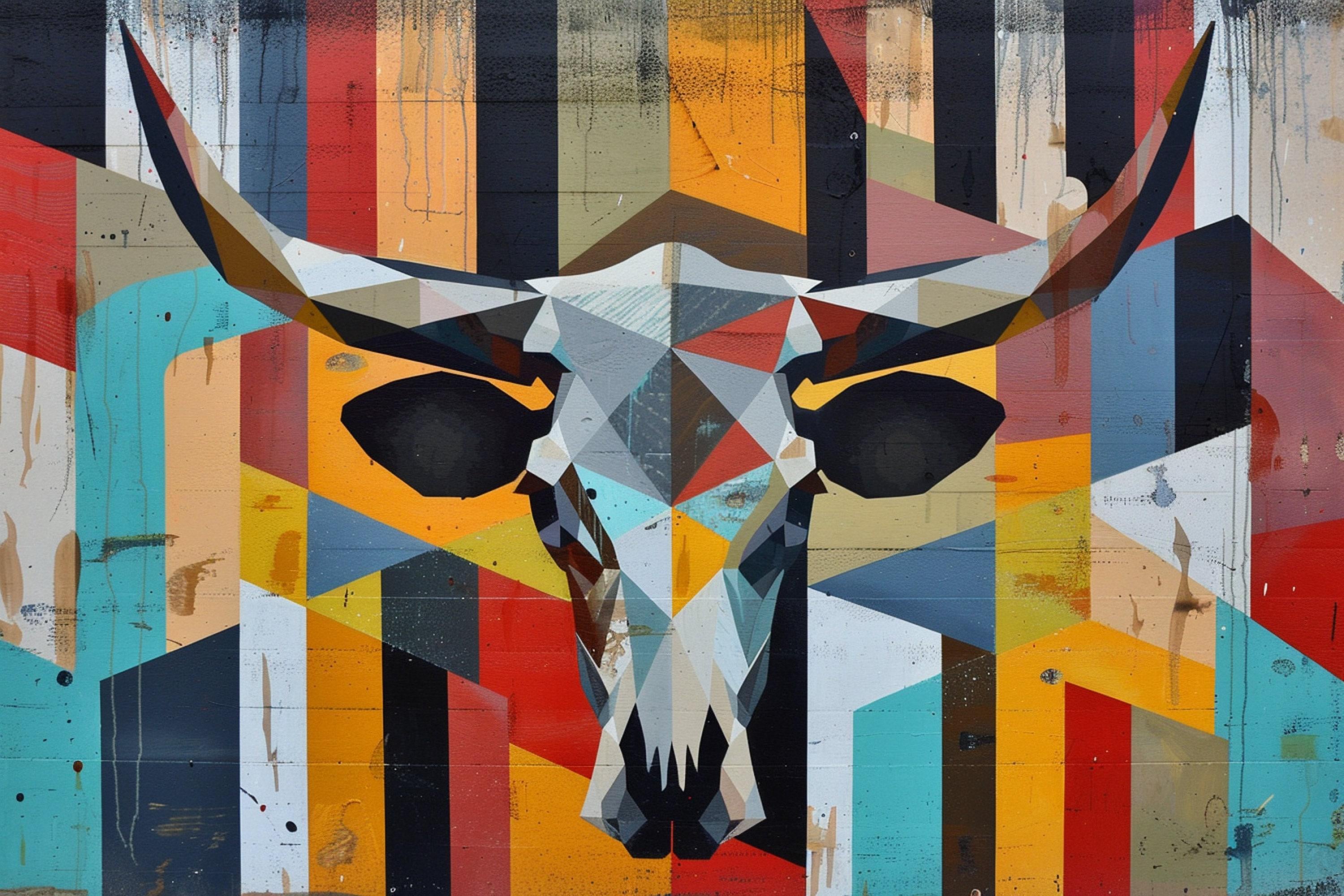 Retro Cow Skull Art - Large Canvas Wall Decor | Mid Century Modern Southwest Style
