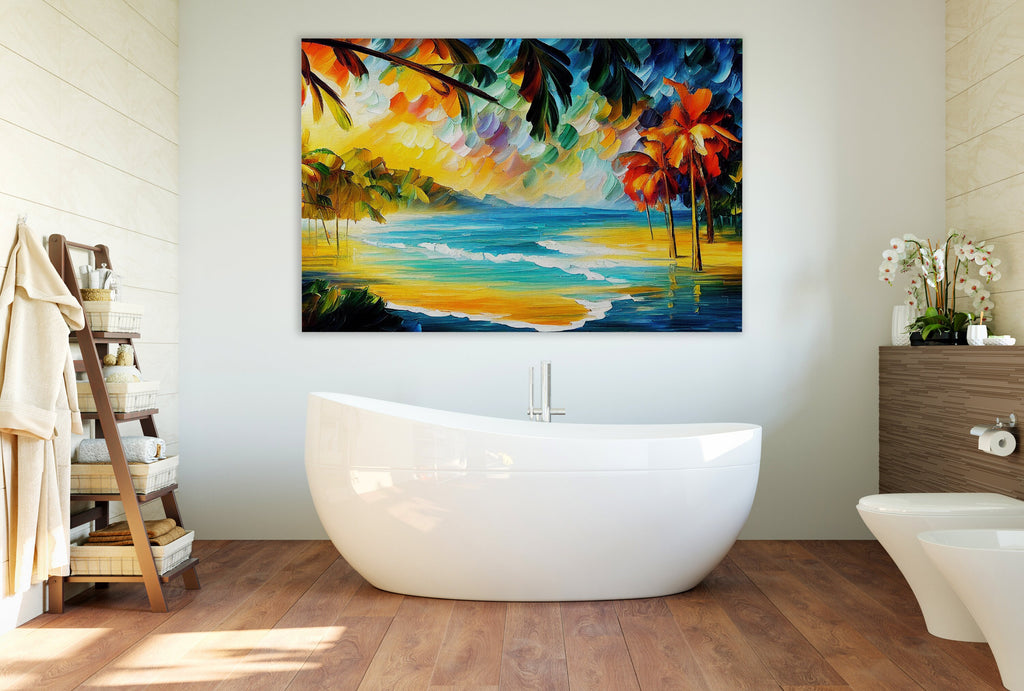 Tropical Beach Canvas – Vibrant Ocean Artwork on Wooden Frame, UV Coated Print