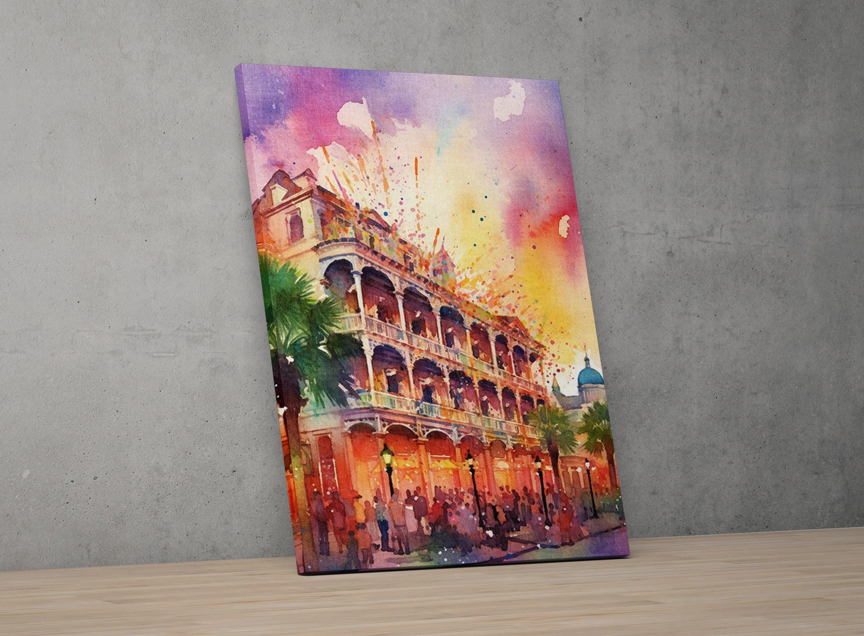 Dazzling New Orleans Mardi Gras Carnival Watercolor, Giclee Print on Canvas, Artist Paper, Watercolor Paper, Available in Extra Large Sizes
