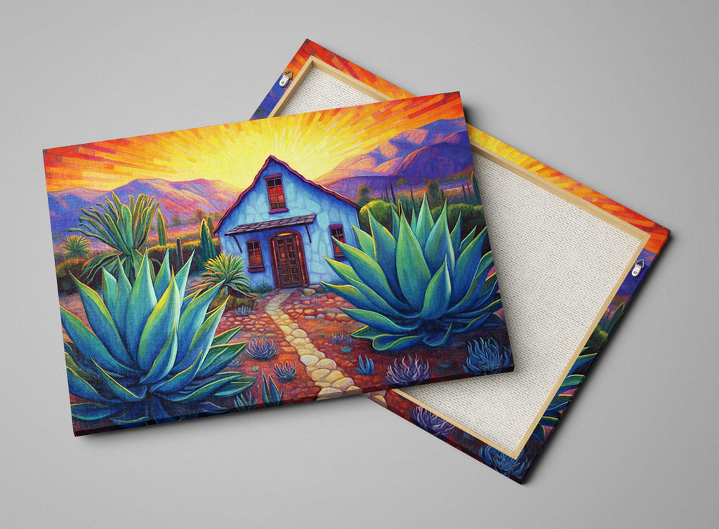 Blue Agave Canvas | Large Southwest Wall Art - Gallery Wrapped Desert Plant Print