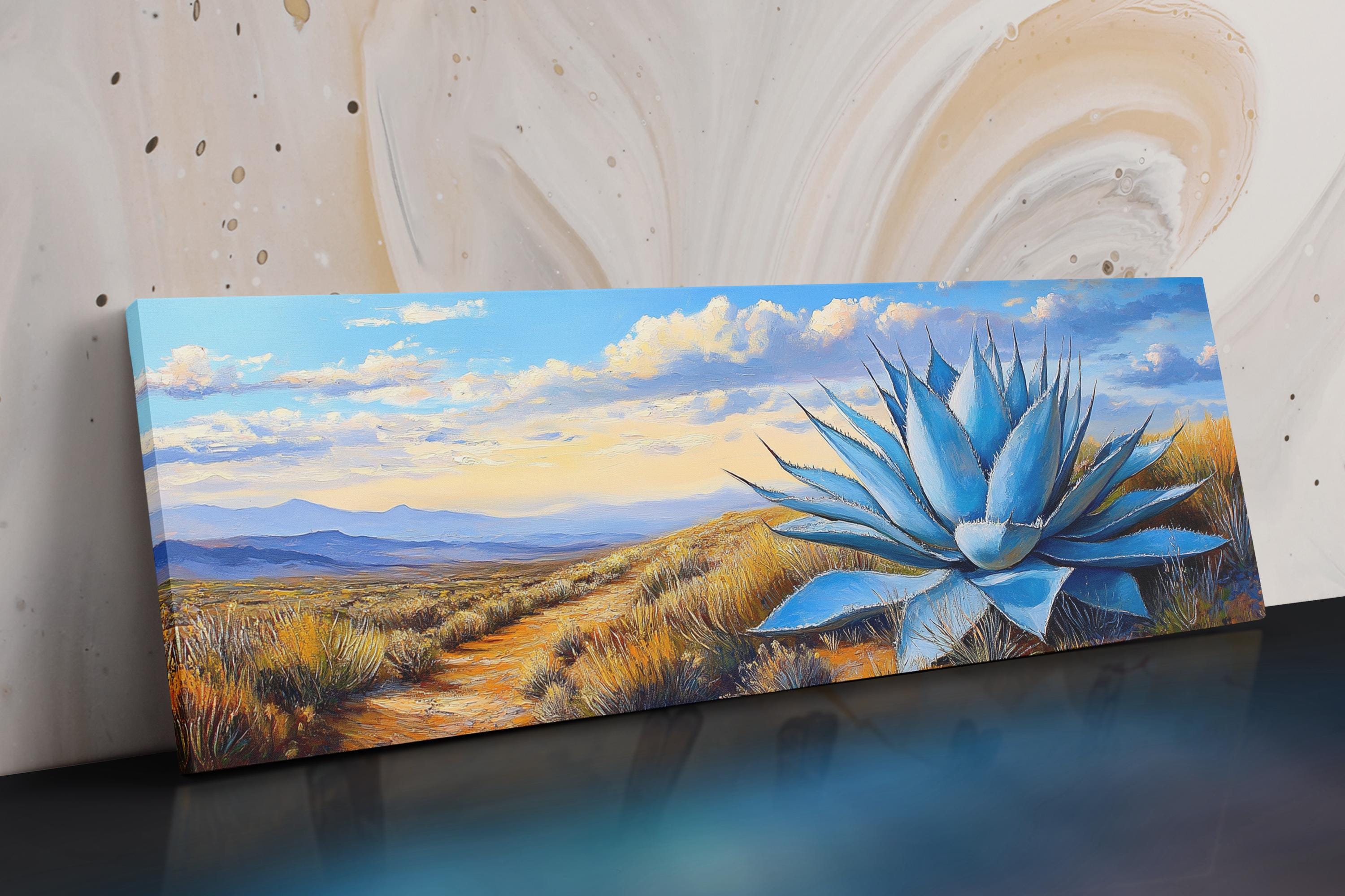 a painting of a blue flower on a canvas