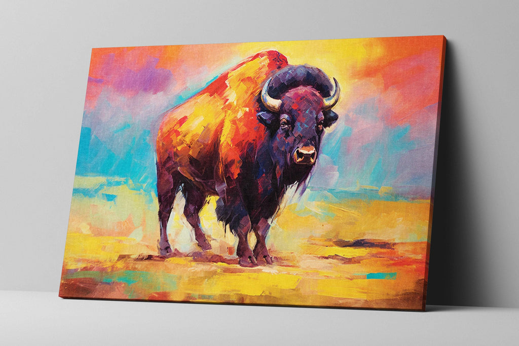 Buffalo Canvas Print | Colorful Bison Painting on Extra Large Gallery Wrapped Canvas