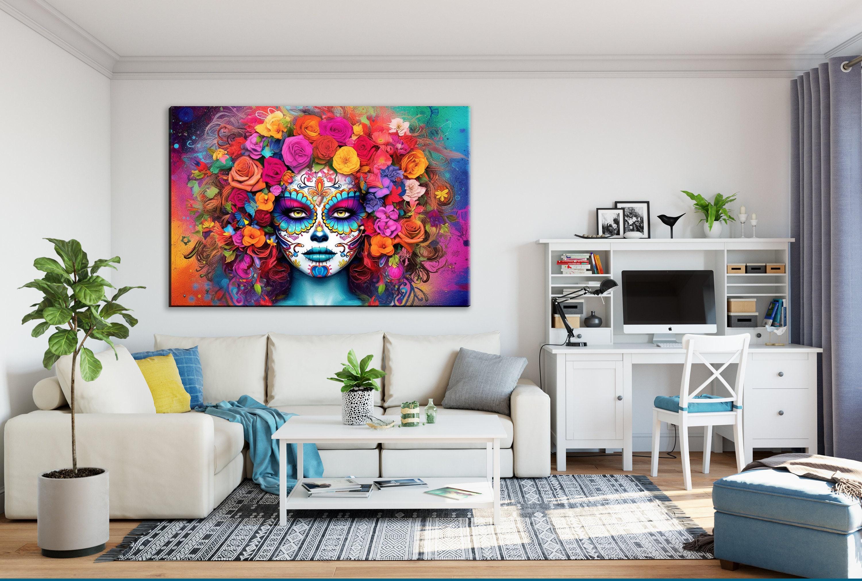 Day of the Dead Art – Large Canvas Sugar Skull Wall Art | Vibrant Mexican Heritage Decor